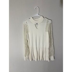 Thalia Sodi Womens Ivory Lace Sleeve Mock Neck Peplum Sweater Top L